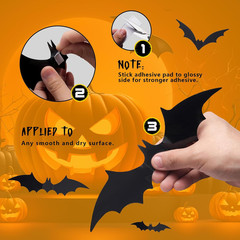 60 PCS Halloween Bats Decoration, 4 Different Sizes Realistic PVC Black 3D Scary