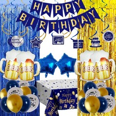 Birthday Decorations for Men, Navy Blue and Gold Happy Birthday Banner Birthd…