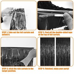 5 PCS Silver Metallic Tinsel Foil Fringe Curtains 3.28×6.56 Ft Photo Backdrop