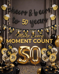 50Th Birthday Decorations for Men, 3 Pre Strung Cheers to 50 Years Banner with G