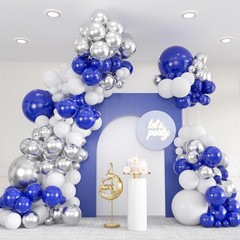 136pcs Blue White Silver Balloon Garland Kit 18/12/10/5 Inch Royal Blue, Sil…