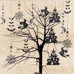 Halloween Witch Garland for Haunted House Decoration Black Glitter Gothic Sticke