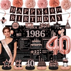 40th Birthday Decorations for Women, Rose Gold 1986 Happy