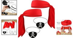 Comfortable Halloween Pirate Costume Set – 2 Red Headbands & 2 Black Eye Patches