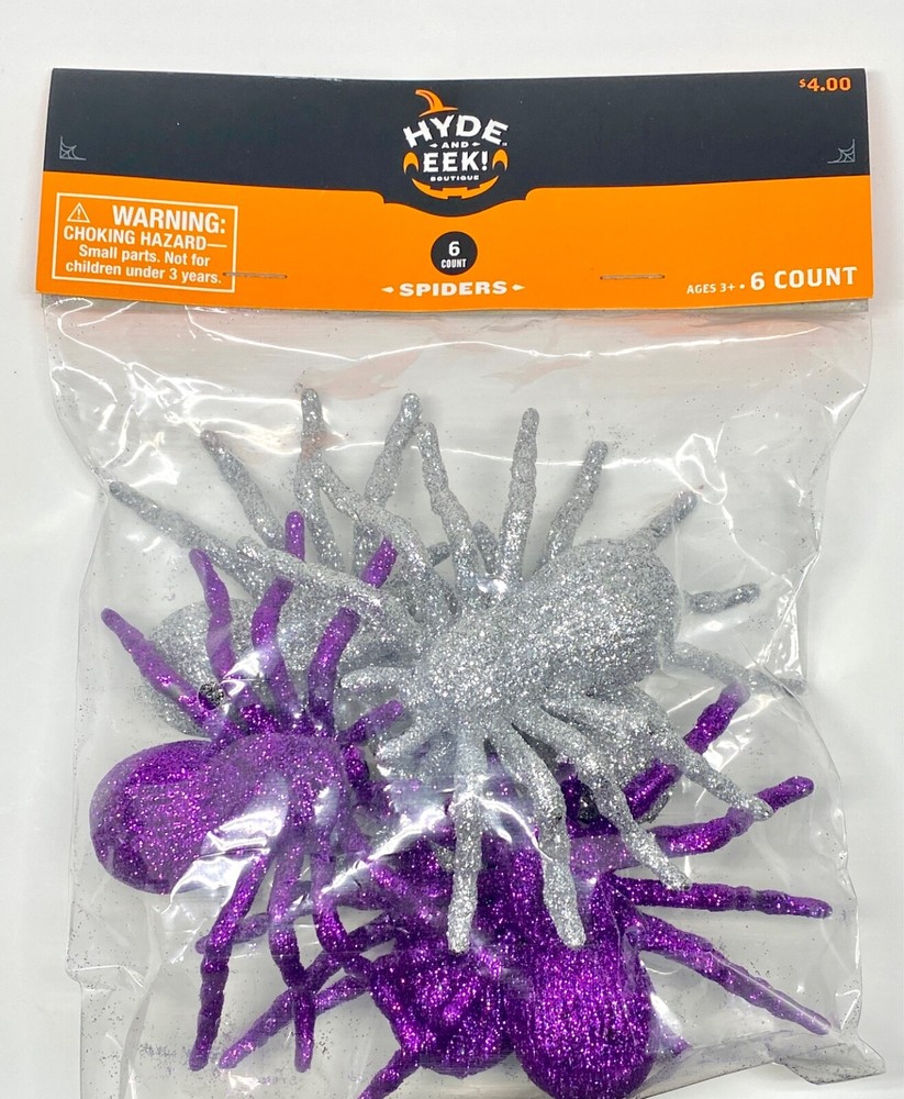 Hyde And Eek Target Halloween Decor Spiders Purple Silver Sparkle New In Bag