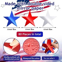Lightweight 80 Star Cutouts – Red, Blue, Silver for Festive Decor & Crafts