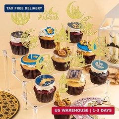 30 PCS Eid Mubarak Cupcake Toppers Glitter Moon Star Ramadan Cupcake Picks Happy