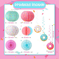 19 Pcs Donut Birthday Party Decorations Lanterns Hanging Donut Theme Decor Paper
