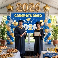 2026 Graduation Backdrop Blue – 70.8″x43.3″ Congrats Grad Banner for Party, C…