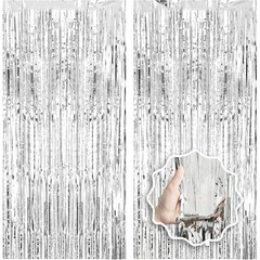 2 Pack Silver Tinsel Foil Curtain Backdrop Party Decorations Photo Booth Props