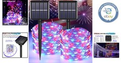 Waterproof Solar Fairy Lights – 66ft 200 LED Red White Blue for Outdoor Holidays