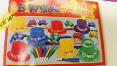 HAPPY BIRTHDAY PARTY KIT PLASTIC HATS/TIARAS/HORNS ((KIT FOR TEN PEOPLE/KIDS))