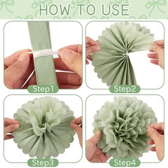 Sage Green Tissue Pom Poms Flowers Decorations Natural Green Boho Hanging Déc…