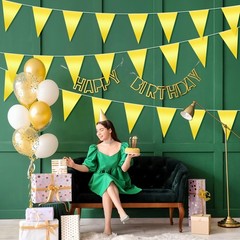 4-Pack 10m/32.8FT Triangle Pennant Banner Flag Metallic Fabric Bunting Party …