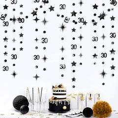 Black 30th Birthday Decorations Number 30 Circle Dot Twinkle Star