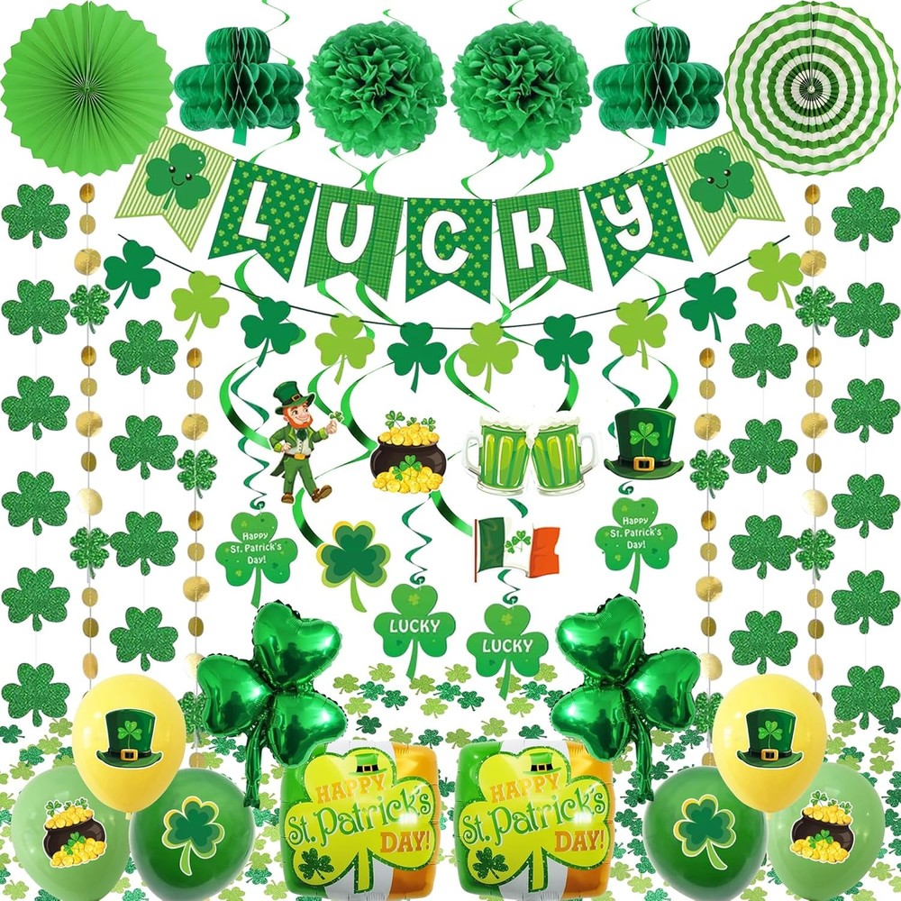 103 PCS St. Patrick’S Day Decorations Kit Party Supplies Set, Shamrock Hanging