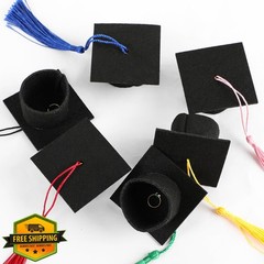 FOIMAS 12pc Mini Graduation Cap Wine Toppers, Felt Tassel Party Decor