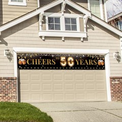 Cheers to 50 Years Yard Sign Banner, Happy 50th Birthday Red, Black, White