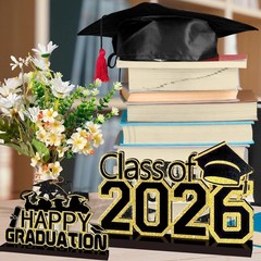 4Pcs Graduation Decorations Class of 2026 Congrats Grad Wooden Table Centerpiece