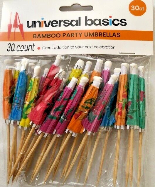 Bamboo Party Umbrellas, Multi-Color, 30 Count