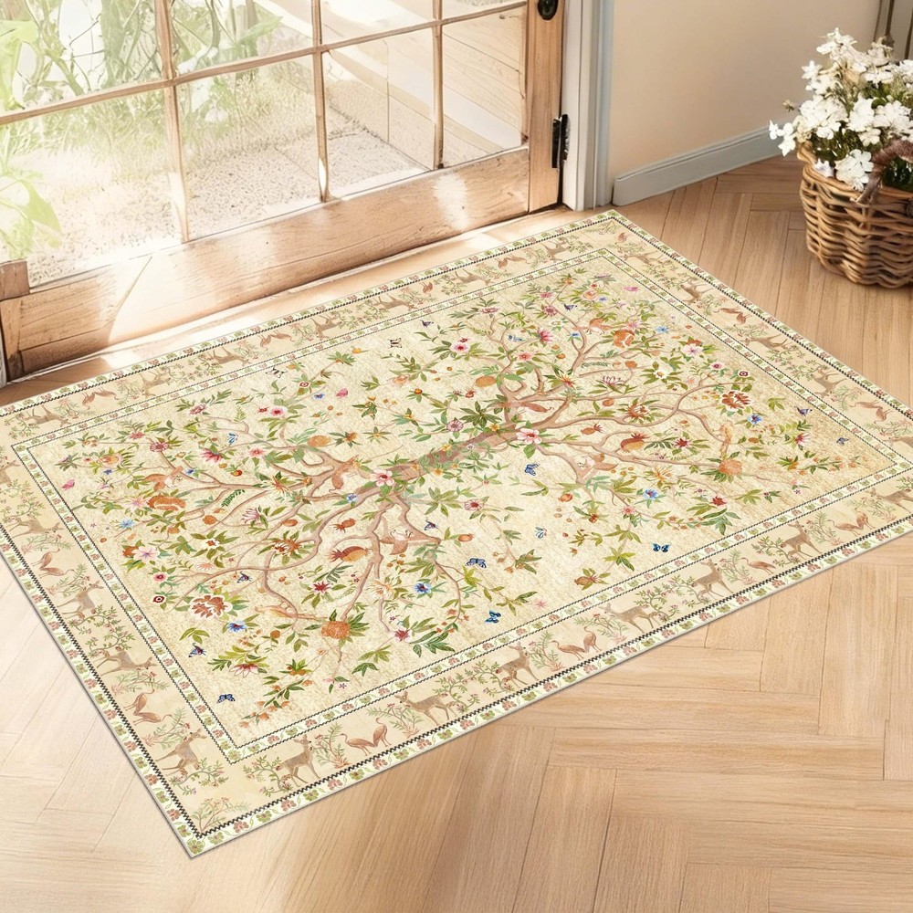 Entryway Rug 2×3 Washable, Non-Slip Small Area Rug, Boho Floral Botanical Low…