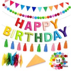 4PCS Pre-Strung Happy Birthday Banner – Felt Happy Birthday Garland, Rainbow