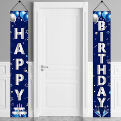Blue Silver Happy Birthday Door Banner Decorations for Men Boys,Happy Birthday B