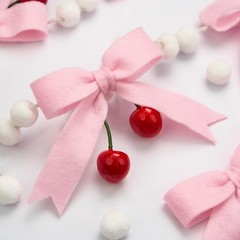 2-Pack 8ft Pink Cherry Bow Felt Garland, Coquette Aesthetic Nursery Decor, Ha…