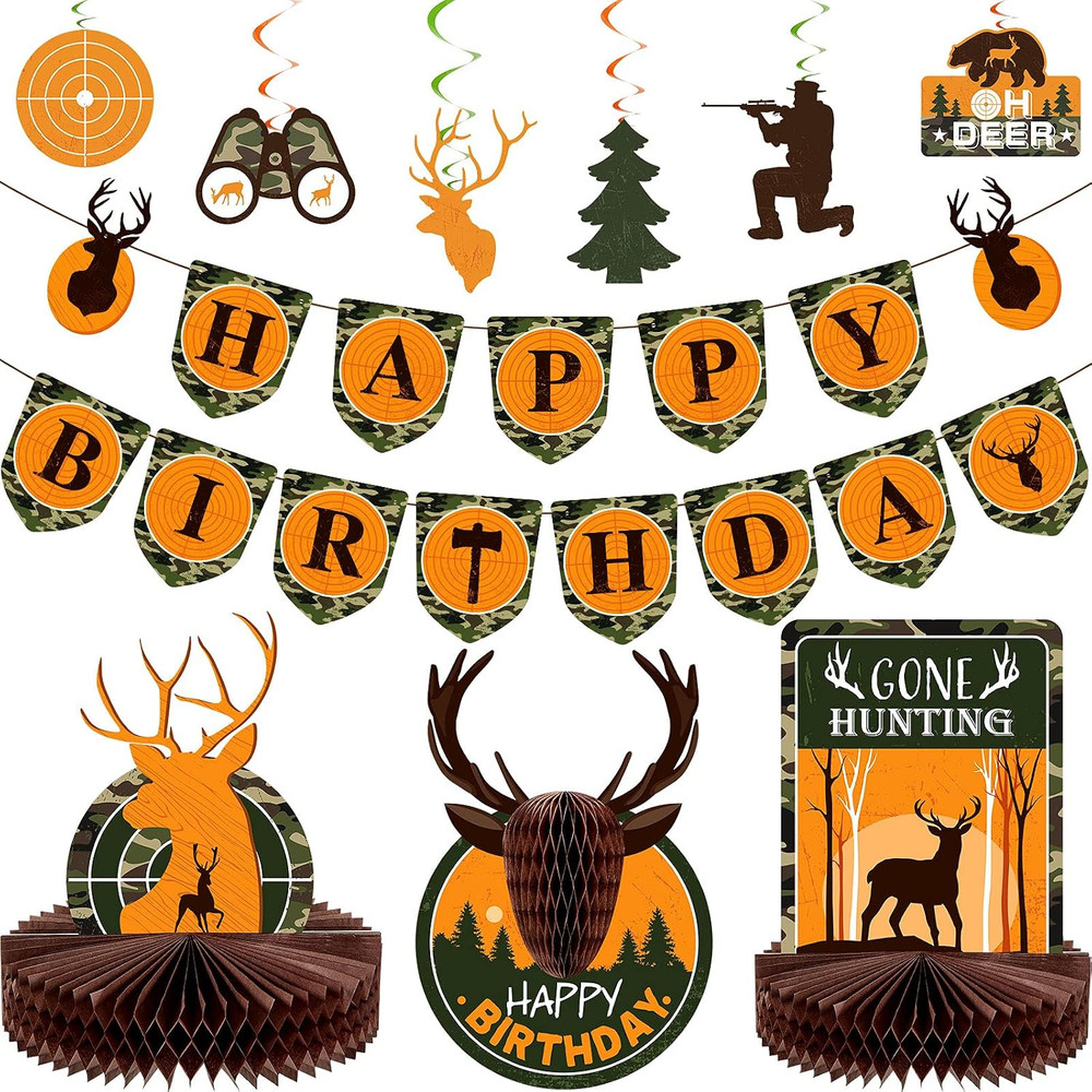16 Pcs Hunting Birthday Party Decorations Camo Deer Hunting Birthday