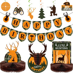 16 Pcs Hunting Birthday Party Decorations Camo Deer Hunting Birthday