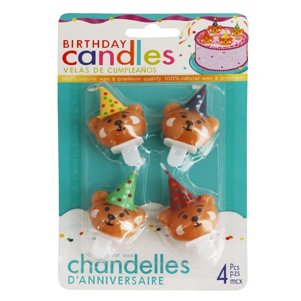 yyangz 4PCS Cute Cartoon Bear with Birthday Hat Candles Set for White