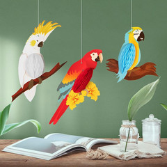 Tropical Birds Honeycomb Parrot Paper 3D Cutouts Hanging Ornaments Hawaiian Them