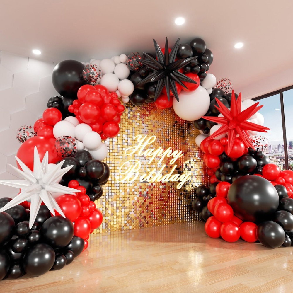 Red and Black Balloon Arch Kit 140pcs Garland for Birthday, Graduation, Party