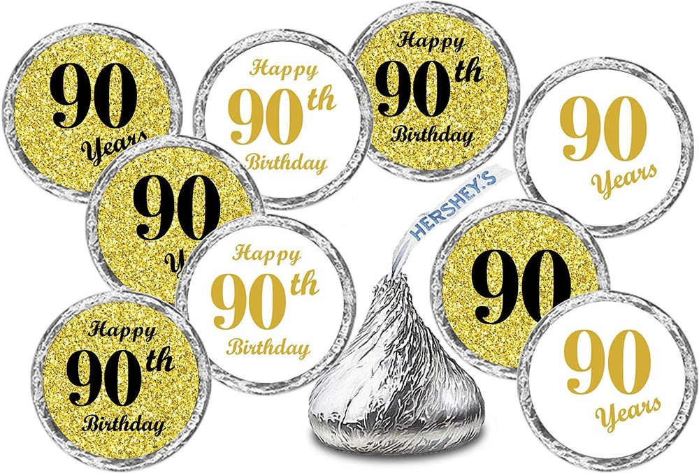 90th Birthday Gold Kisses Stickers, (Set of 324) Chocolate Drops Labels Stickers