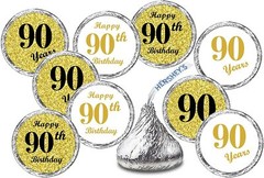 90th Birthday Gold Kisses Stickers, (Set of 324) Chocolate Drops Labels Stickers
