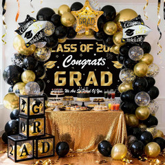 Black and Gold Graduation Decorations 2026, 138 Pcs Graduation Balloon Arch Kit