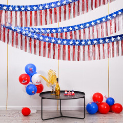 2 Pack Red White Blue Foil Fringe Garland 40 Ft Patriotic Party Backdrop Decor
