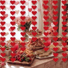 🔥2 Packs 72 Pcs Red Hearts Felt Garland Valentines Day Red Heart Hanging String