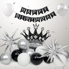 Black Birthday Decorations for Men with White and silver Black, Silver