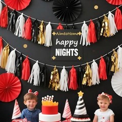 Paper Tassel, 20 Pack, Party Decorations for 20 Pcs Red Black White Gold