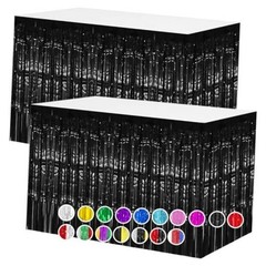 2 Packs Table Skirts Metallic Foil Fringe Curtain 2 PCS-29.5×108 Inch Black
