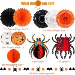 Halloween Party Decorations Orange Black Hanging Spider Bat Lantern Honeycomb