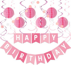 Blue Birthday Decorations Kit – 16-Piece Set with Pre-Strung Happy Birthday Bann