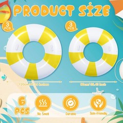 6 Pcs Yellow White Inflatable Striped Pool Float Large Swim Ring with Handles…