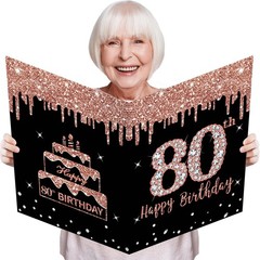 Large 80Th Birthday Card with Envelope, Extra Big Guest Book Rose Gold 80Th Birt