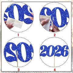 2026 Centerpiece Sticks 12pcs Blue Glitter Number 2026 Centerpieces for Table
