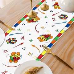 Puzzle Cube Table Runner Colorful Magic 3D Geometric Cube Retro Game Birthday