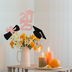 Graduation Centerpiece Sticks Class of 2025 Rose Gold Black Table Decor 12 PCS