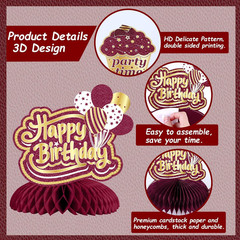 8 Pieces Happy Birthday Decorations, for Women, Burgundy Gold | Happy Birthday C