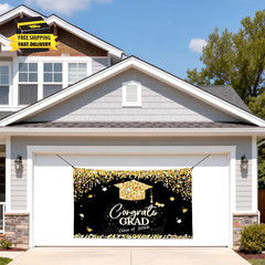 Graduation Decorations 2026 – Black and Gold Graduation Backdrop and Congrats Gr
